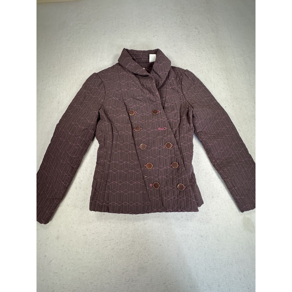 Original Penguin Munsingwear Quilted Jacket Womens 10 Brown Asymmetric Button